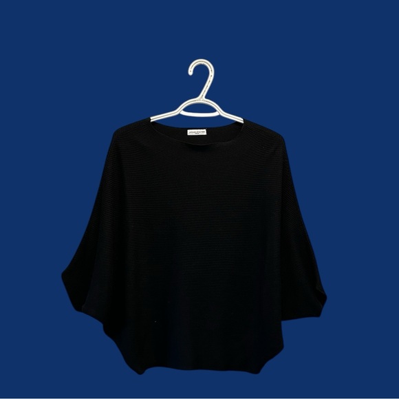 Jacqueline De Yong Open Sleeve Ribbed Knit Poncho Sweater Top Black Size M - Picture 2 of 5